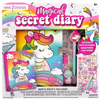 Girls UNICORN Magical Secret Diary Journal Lock & Key Stickers Gemstones Pen • $26.95