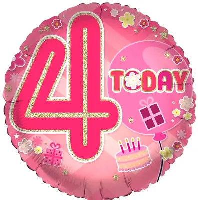 4th BIRTHDAY FOIL BALLOON - PINK - AGE 4 GIRLS PARTY DECORATION Four Fourth • £3.29