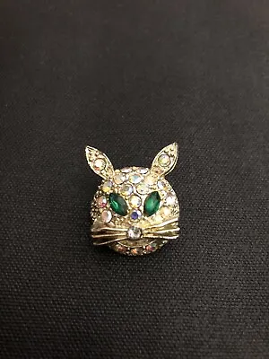 $2.99 • Buy Vintage Faux Emerald Rhinestone Cat Brooch Pin Costume Jewelry Kitten Mod