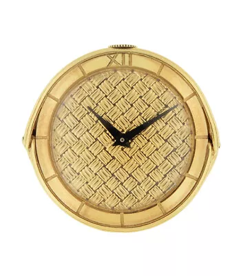Universal Geneve 18k YG Travel Clock W/ Basketweave Textured Dial C. 1950 • £2397.01