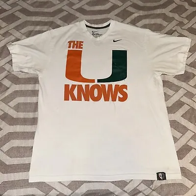 Nike Miami Hurricanes Mens Shirt White Size XL The U Knows Swoosh *Read* • $10