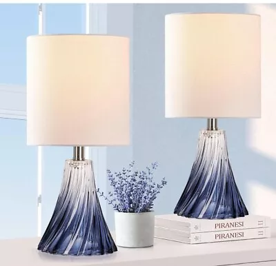  Set Of 2 Small Glass Table Lamps For Bedroom NightstandMini Nautical Blue • $50