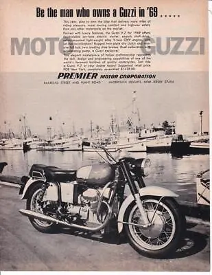 RARE 1969 Moto Guzzi V-7 700cc Motorcycle Print-Ad & Gary Nixon Bell Helmet • $9.95