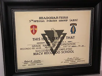 VIETNAM CERTIFICATE / MAC-V RECONDO SCHOOL - 5TH S.F. GROUP / Replacement Cert. • $11.96