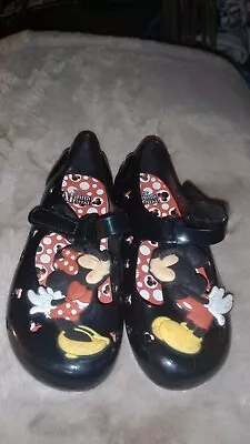 Disney Shoes Minnie Mouse Girls T-Strap Flat Casual Black Red Kissing Mickey 10 • $17.99