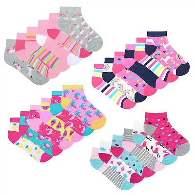 Girls Socks Trainer Liners 6 Pack Unicorn Flamingo Design Cotton Rich Summer  • £4.49