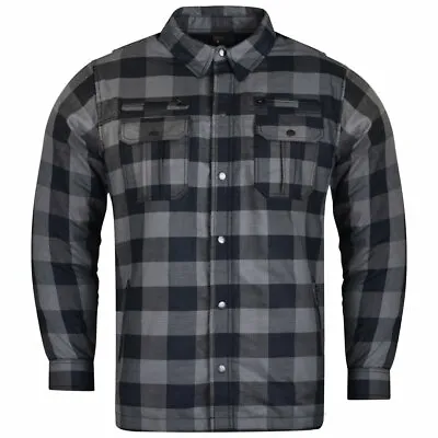 Mens Motorcycle Armored Checkered Flannel Denim Shirt Blk/Gray CE Armor Inside  • $78.67