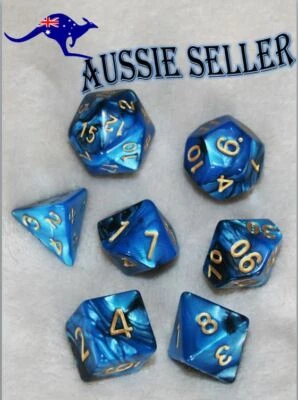 $10.95 • Buy Dice Set 7 Piece Dungeons & Dragons Blue & Black Swirl DnD RPG Games + Bag