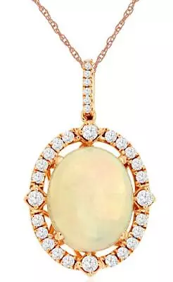 3.38ct Diamond & Aaa Opal 14kt Rose Gold 3d Oval & Round Halo Floating Pendant • $1938.82