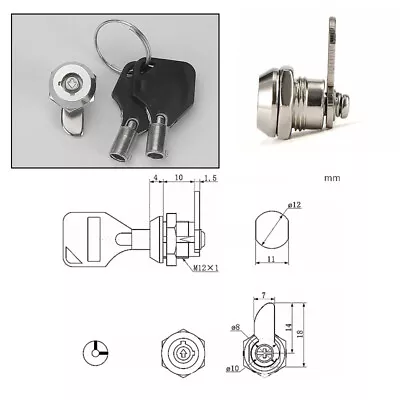 Post Box Mailbox Barrel Drawer Replacement Cam Lock Cylinder For Cupboard 2 Keys • £2.98