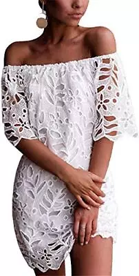 PRETTYGARDEN Womens Summer Off Shoulder Vintage Floral Lace Flare Short Sleeve • $14.99