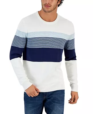 Club Room Men's Striped Colorblocked Sweater Winter Ivory Blue Large • $12.50