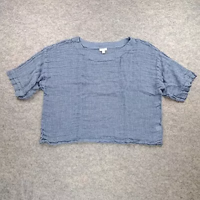 J Jill Pure Jill Shirt Womens Large Blue Linen Short Sleeve Top Boxy Lagenlook • $29.98