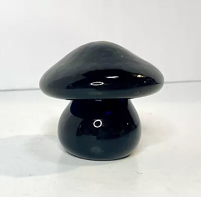 Vintage Art Glass Mushroom Paperweight Heavy Cobalt Black Blown Glass Figurine • $161.10