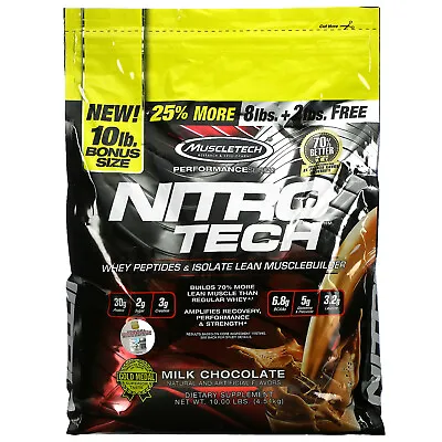 $132.44 • Buy Nitro Tech, Whey Peptides & Isolate Lean Musclebuilder, Milk Chocolate, 10 Lbs