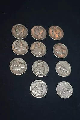 U.s. Mercury Silver Dimes Lot Of 12   • $20