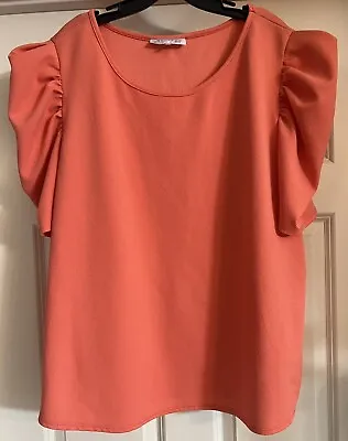 C’EST LA VIE French Pullover Size 3X Coral Puff Sleeve Textured Stretch Blouse • $17