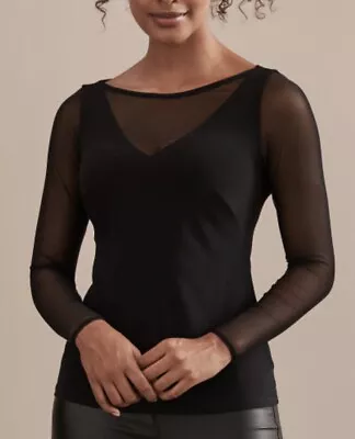  BRAVISSIMO Black Mesh Insert Top Party Blouse Body Top Formal RRP 42 BR140 • £14.99