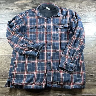 LL Bean Flannel Shacket Mens Large Blue Fleece Lined Plaid Thrashed Barn Chore • $18.97