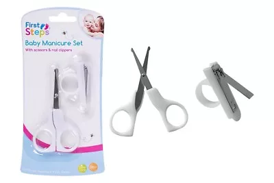 KIDS CHILDREN WHITE BABY 2 PACK MANICURE SET FIRST SCISSORS NAIL CLIPPERS 0-3 M • £3.05