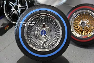13x7  100 Spoke Chrome Wire Wheels LOWRIDER New Set (4) Deep Dish BLUEWALL Tires • $2399