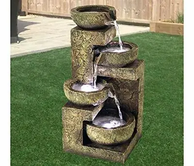 £78.83 • Buy Garden Water Feature Barrel Fountain 4 Tier With Pump Led Lights Cascading Decor