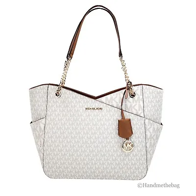 Michael Kors Jet Set Large Vanilla Signature X Cross Chain Shoulder Tote Handbag • $129