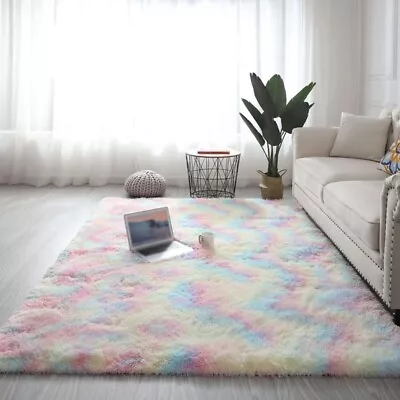 Large Shaggy Fluffy Rugs Anti-Slip Super Soft Mat Living Room Bedroom Carpet Rug • £5.87