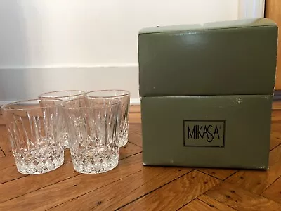Set Of 4 Mikasa OLD DUBLIN Double Old Fashioned Crystal Glasses NEW W/tags & Box • $50