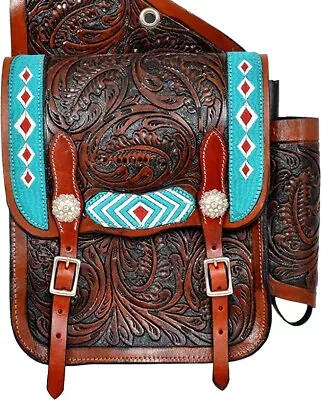 Leather Western Trail Tooling Carving Pack Equipment Horse Saddle Bag • $148.19