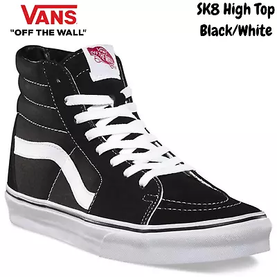 VANS SK8 Hi Casual Shoes High Top Canvas Skateboard Sneakers Old Skool - Bk/Wh • $119