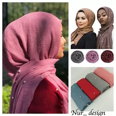 180x100 Cm Cotton Blend Viscose Maxi With Pearl/Rhinestone  Crinkle Hijab Scarf • $7.50