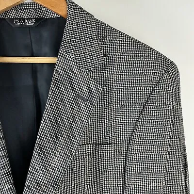 Jos. A. Bank Navy Cream Houndstooth Blazer Jacket Sport Coat Silk Wool Mens 44R • $84.99