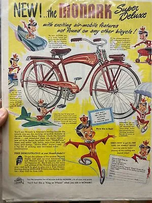 Vtg Bicycle Literature Advertising Monarch Super Deluxe Cruiser Bicycle 1950's • $14.95