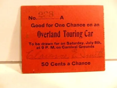 Vintage 50 Cent Carnival Chance Ticket For Ride In  Overland Touring Car  • $3.99