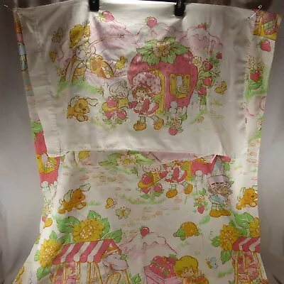 VTG 1980 Strawberry Shortcake Twin Sized Bed Sheet Set Flat Fitted Pillow Case • $44.99