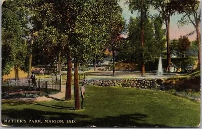 Vintage MARION Indiana Postcard  MATTER'S PARK  Pond View / 1913 IN Cancel • $5.60