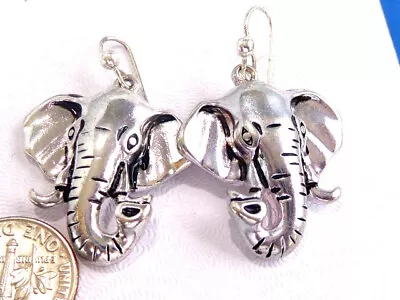 Vintage Silver Tone Metal Silver Plated Drop Dangle Elephant Head Earrings • $1