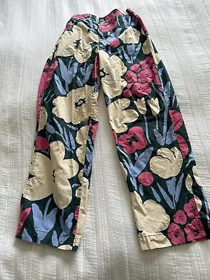 Marimekko Uniqlo Green Ivory Blue Pink Floral Trousers Size S Cotton • £26.99