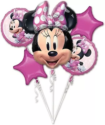 5 Piece Minnie Mouse Forever Balloon Foil Bouquet Party Supplies Brand New • £13.13