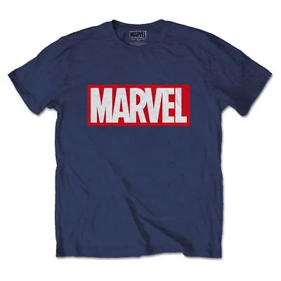 Marvel Comics Box Logo Blue T-Shirt NEW OFFICIAL • £13.79