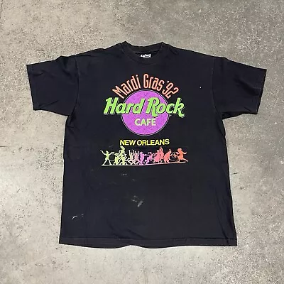 Vintage 1992 Hard Rock Cafe Mardi Gras New Orleans Jazz Black T Shirt Size Large • $4.95