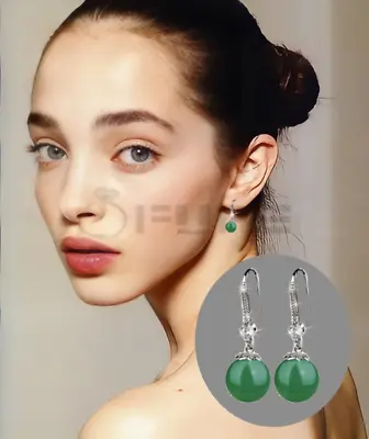 £3.99 • Buy Women's 925 Sterling Silver CZ Green Pearl Crystal Diamond Dangle Drop Earrings