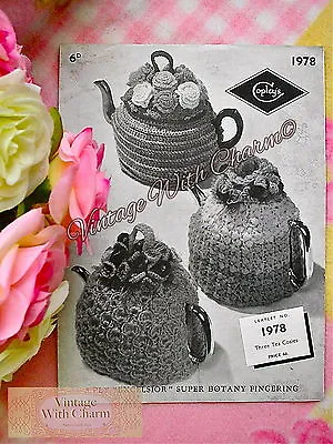£3.29 • Buy Vintage Crochet Pattern Tea Cosy 2 Styles, Roses & Bouquet & Knitted Floral Cosy