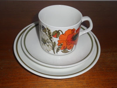 £6.99 • Buy Vintage Retro J & G Meakin Poppy Pattern Trio Cup,saucer & Side Plate