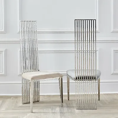 £143 • Buy NICHES Unique Dining Chairs Cream Oyster Velvet Chrome Modern High Back Linear