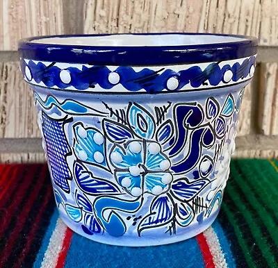 Lg Mexican Ceramic Flower Pot Planter Folk Art Pottery Handmade Talavera #1 • $22.95