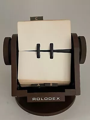 Rolodex Swivel File SW-24C~No Cover~Rotary Card File Black/Woodgrain Vtg Prop • $19.99