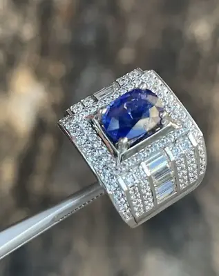 14k White Gold Plated 3.20 Ct Oval Cut Simulated Sapphire & Diamond Men's Ring • $155.43