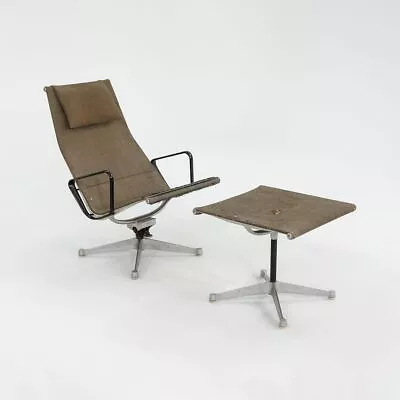 1958 Herman Miller Eames Aluminum Group Lounge Chair & Ottoman Rare Saran Fabric • £8109.31